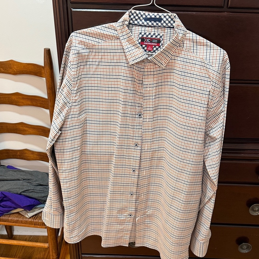 Johnston & Murphy Men's Checkered Shirt - Tan and Blue